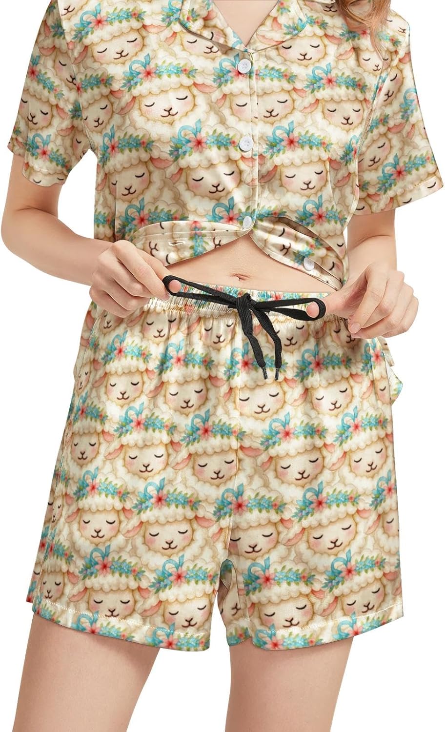 Silk Satin Pajama Set for Women Summer Lounge Pjs Sets 2 Piece Suit Ladies Button Down Tops And Shorts Sleepwear - Image 4