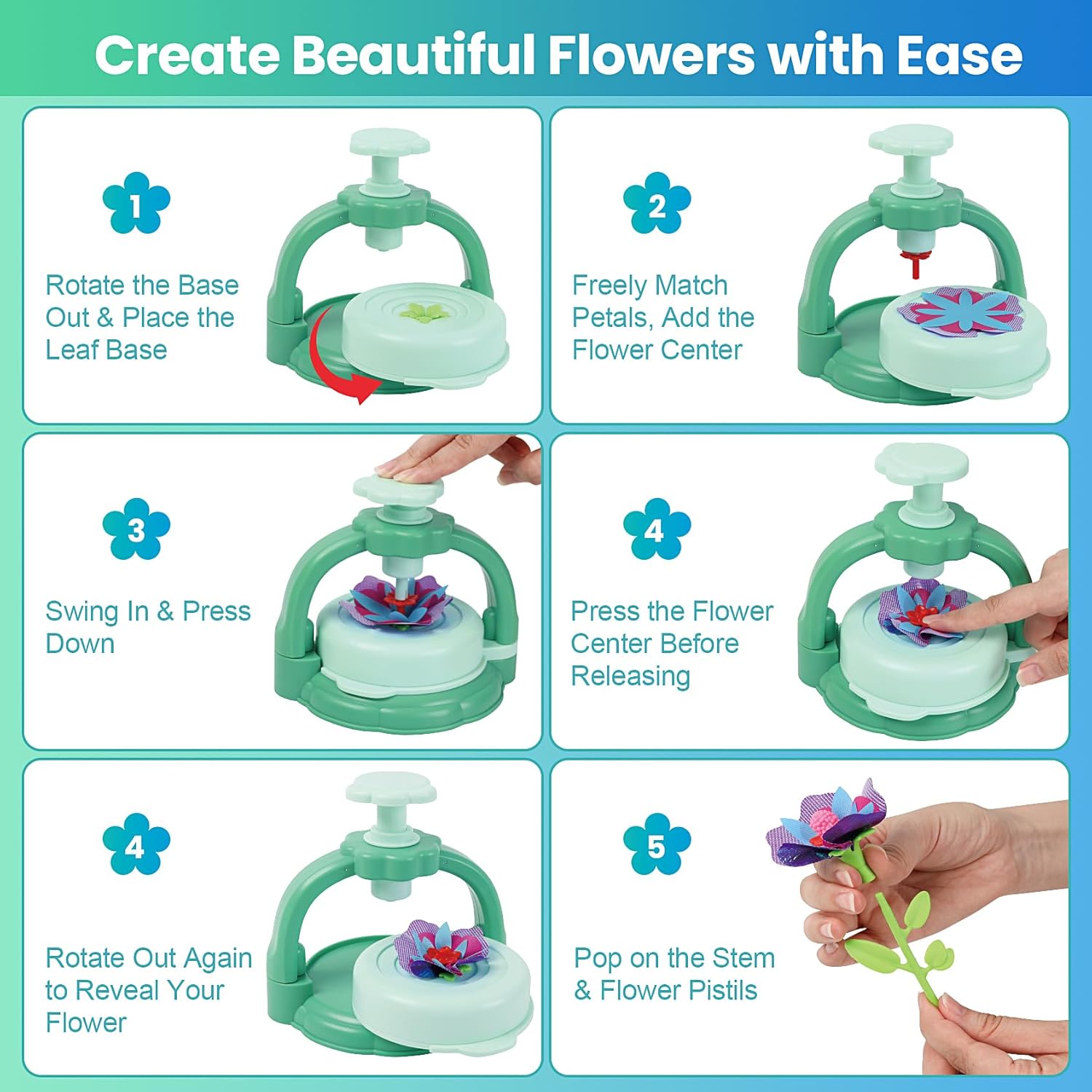 BIRANCO. DIY Flower Bouquet Maker Kit for Kids – Build Your Own Flower Market, Arts & Crafts Toys for Girls Ages 4-8, Educational Activity with Rich Accessories, Great Gift Idea