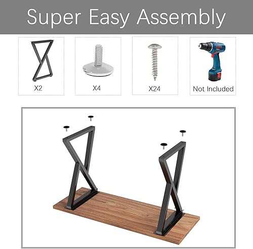 Miniatura 4 de Patas de mesa de metal de 28 pulgadas de alto x 17.7 pulgadas de ancho con patas protectoras ajustables, patas de muebles de metal resistentes de