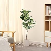 43in FLOWORLD Artificial Rubber Tree Plant - Lifelike Faux Ficus Potted Fake Tropical Floor Plant for Home Office Decor