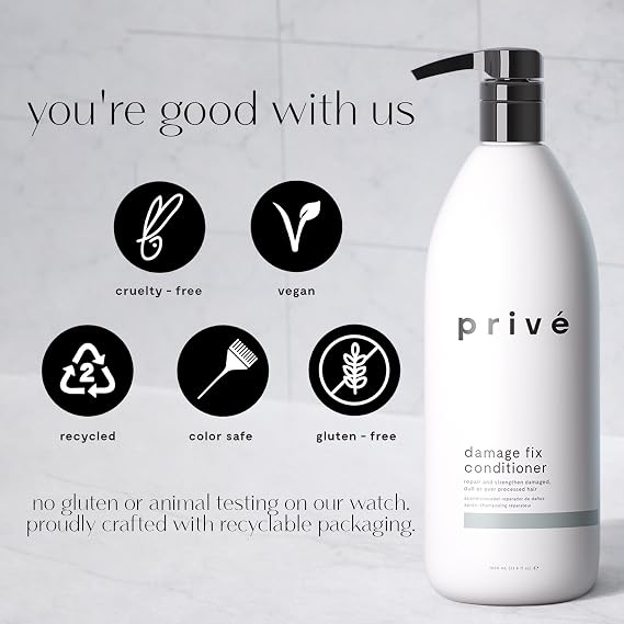 Prive Damage Fix Conditioner - Repairs Dry and Over-Processed Hair from Within Protects Future Additional - Smooths Frizz, Restores Shine, Strengthens Weak, Brittle Strands - 33.8 oz