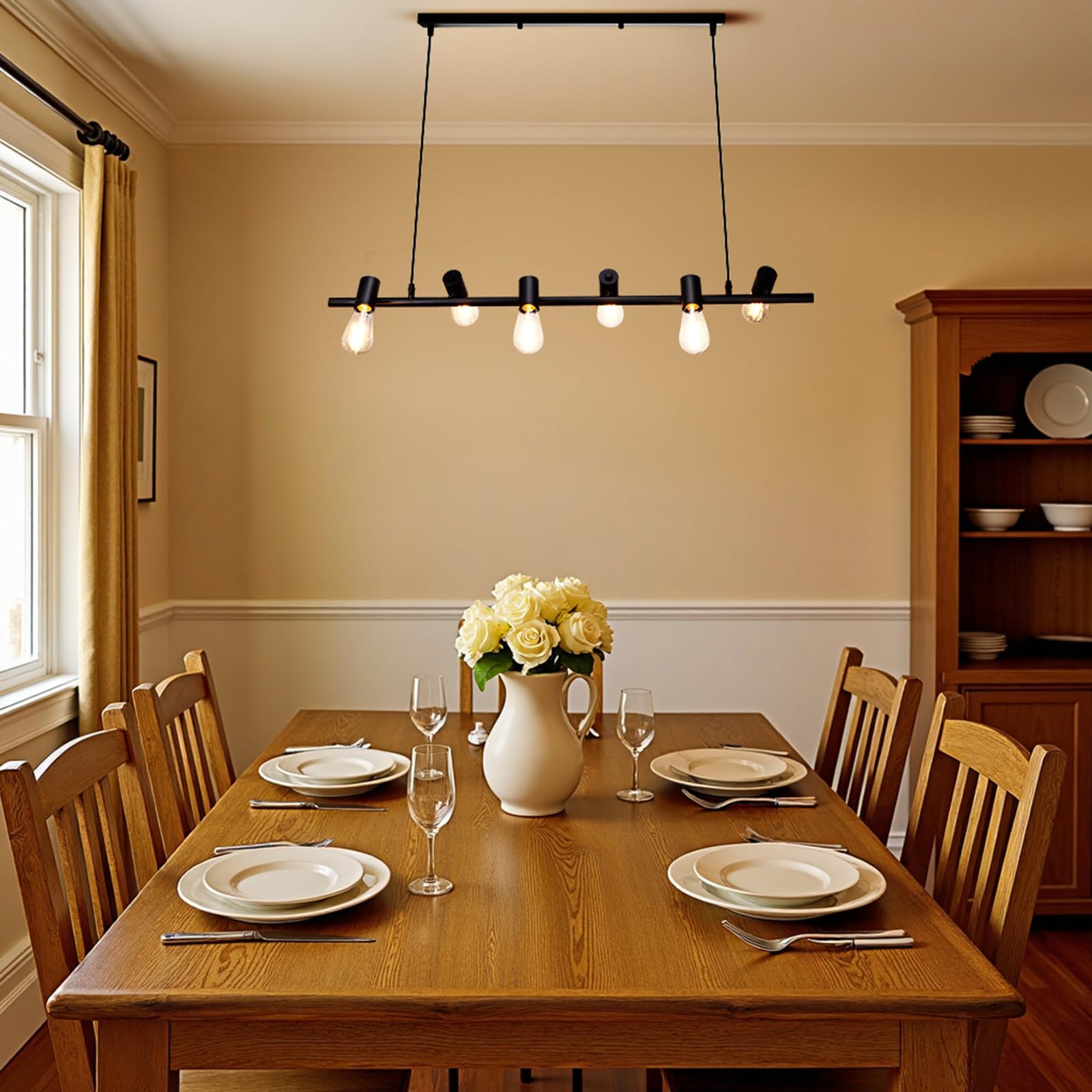 Viitech 6-Light Ceiling Chandelier Light, E27 100cm Height Adjustable Dining Room Light Fixtures, Adjustable Lighting Angle Industrial Pendant Lighting Fixtures for Dining Room Bedroom Kitchen Island