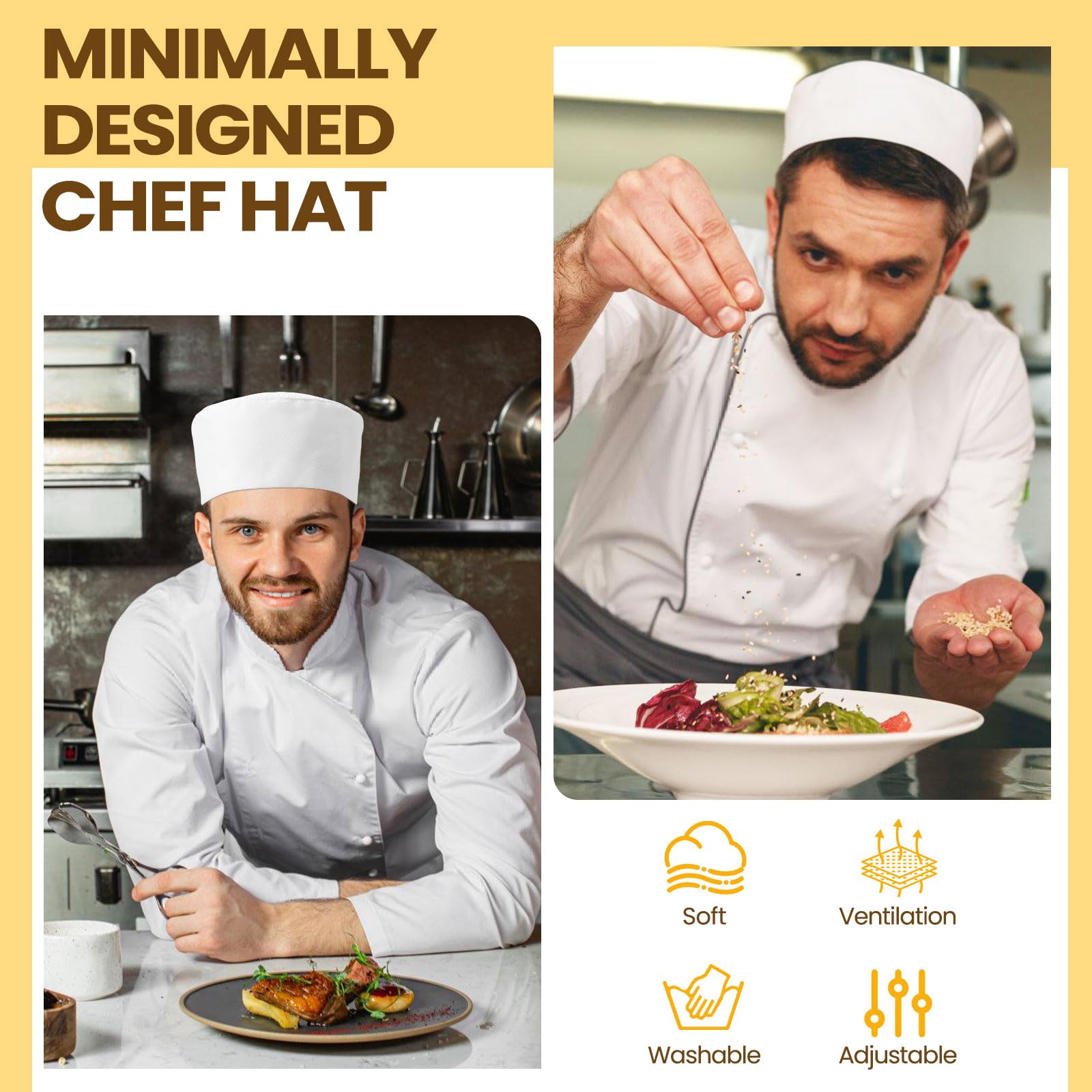 10 Pcs Chef Hat for Women Men Adjustable Unisex Sushi Beanie Chef Mesh Top Skull Cap Kitchen Cooking Food Cap with Breathable Mesh Top White