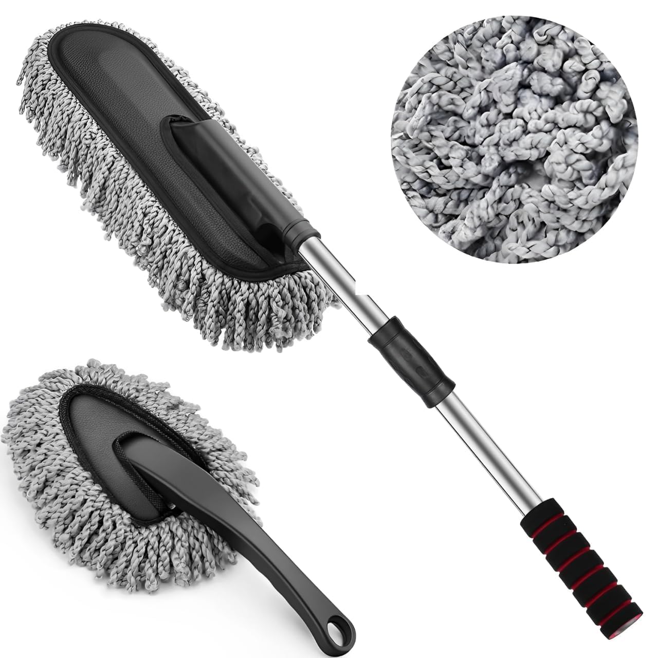 Soft Microfiber Car Cleaning Duster with Handle Car Cleaning Brush Mini Car Duster Drill Free for Exterior Dust Remover Window Cleaning Dusting Brushes Accessories Exterior (Combo)-image-29