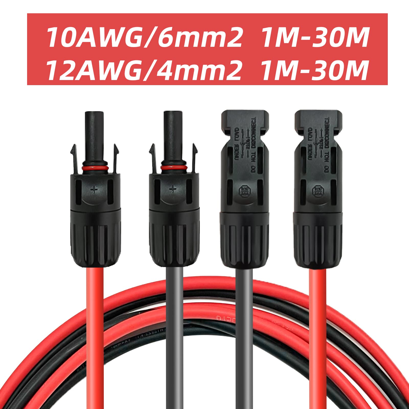 Cable de conexión profesional por ambos lados, Cable Solar con Enchufe Solar, 6 mm², incluye conector solar montado (4 mm²10 m)