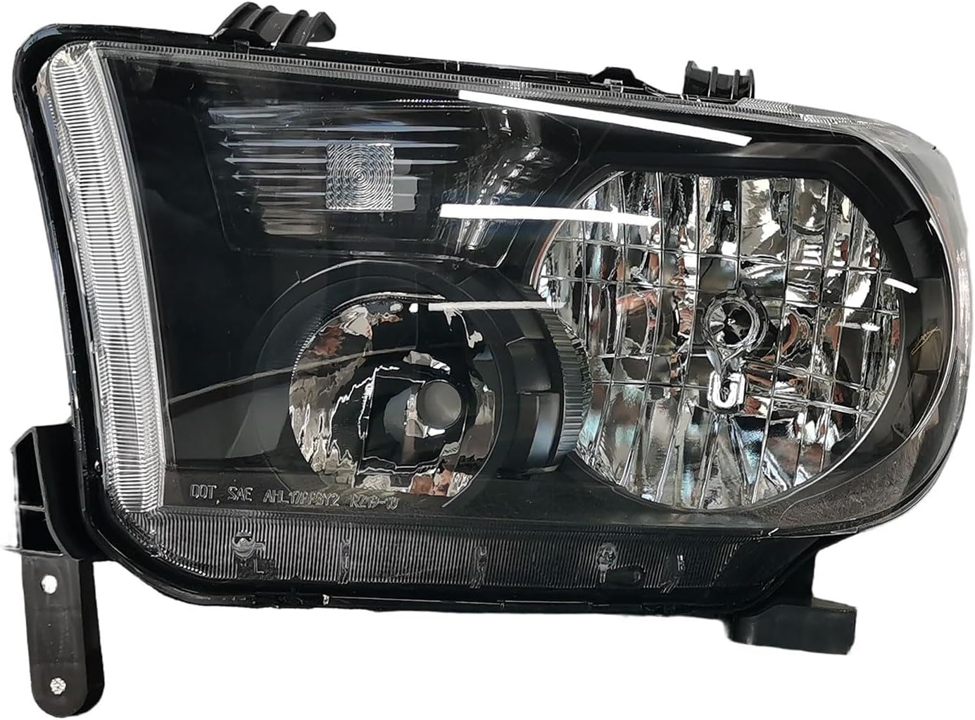 Headlights Assembly w/Electronic Level Adjuster For 2007-2013 Toyota Tundra/For 2008-2017 Sequoia Pickup Replacememt Front Headlamps Matte Black Housing Amber Reflector Clear lens Pair(LH&RH)