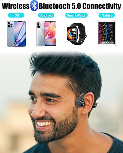 Miniatura 5 de Tayogo Auriculares de conducción ósea, auriculares inalámbricos Bluetooth de conducción ósea, auriculares abiertos con micrófono, para correr,