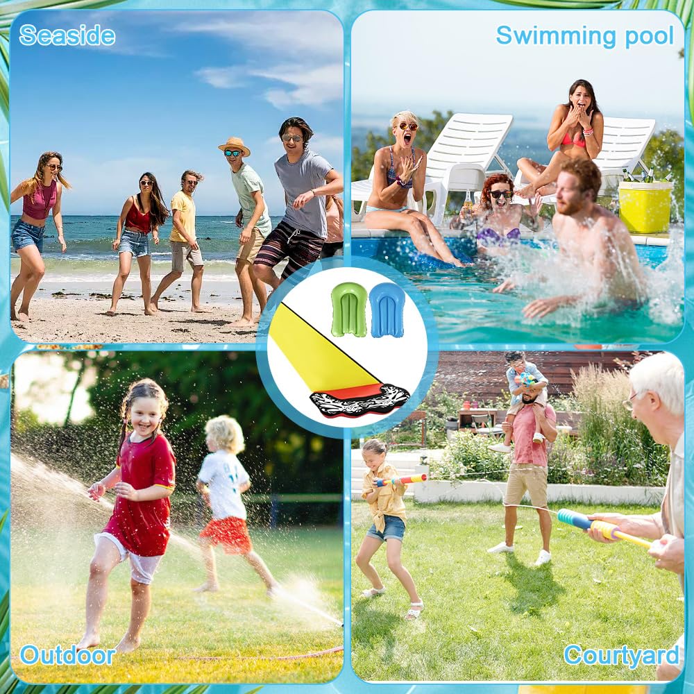 15.8 ft/480 Toboggan Aquatique, Toboggan pour Pelouse avec 2 bodyboards, Toboggan de pelouse d'été avec arroseur intégré pour Jeux d'eau en Extérieur, Fête D'été, Jardin Pelouse (Jaune)