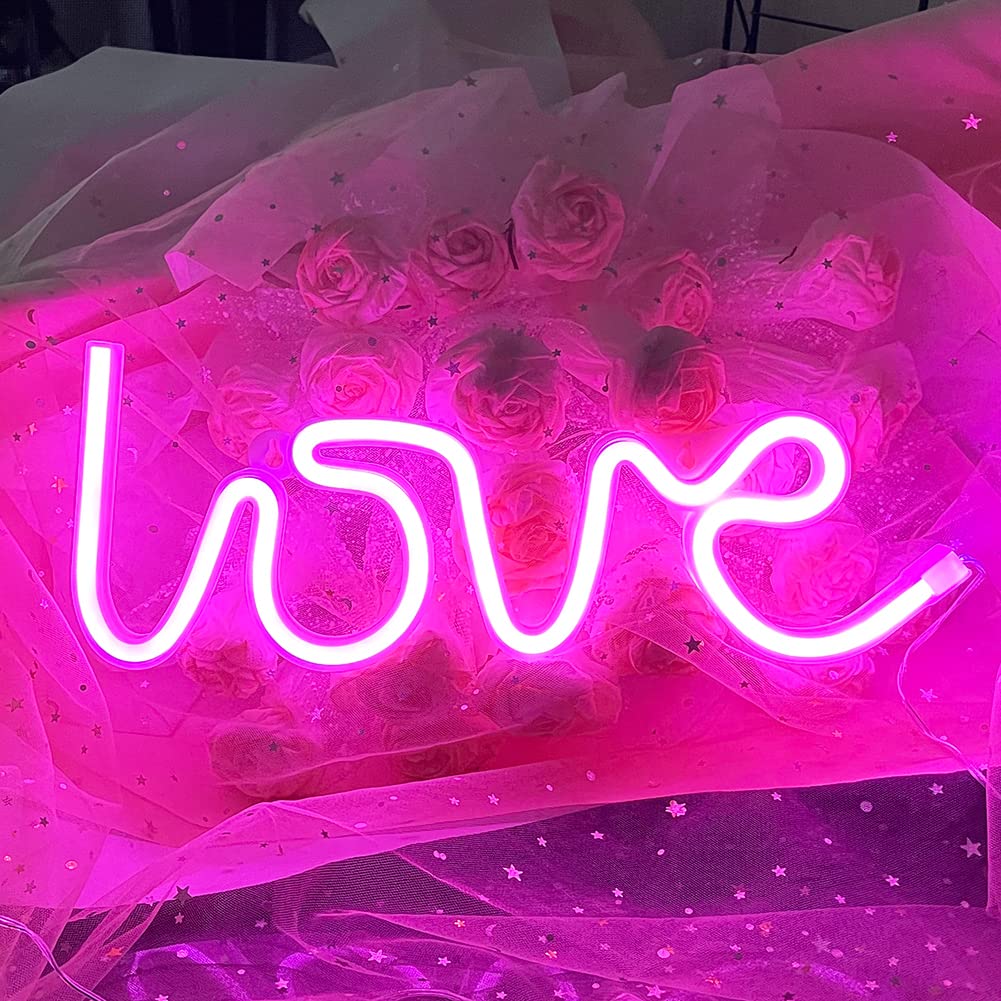 UExnkj-Y Love Neon Sign LED Love Pink Neon Light for Bedroom Wall for Valentine's Gift Girls Room Kids Room Neon Wall Sign USB or Battery Powered Neon - Image 3