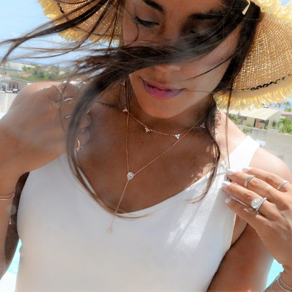 espere Sterling Silver Triple Cubic Zircon Stones Cluster Choker Chain Necklace 14-16 Inch, 3 Colors Available - Image 4