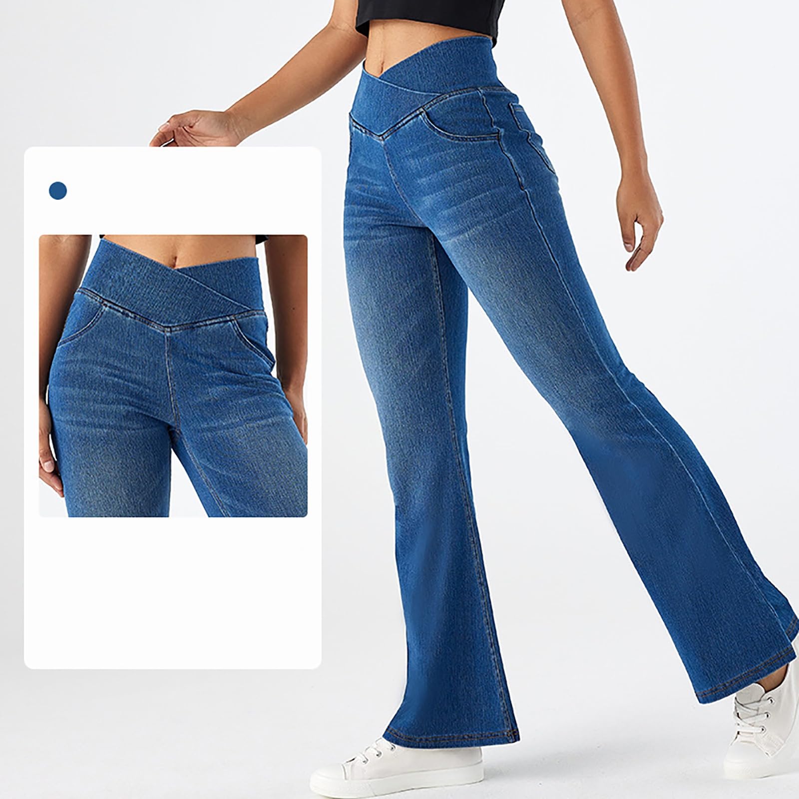 Damskie Rozciągliwe Rozszerzane Spodnie Dresowe Jeansy Skinny Elastyczna Talia Wciągane Wygodne Sprane Luźne Dżinsy Jeansy Casual Sport Spodnie Fitness Spodnie do Pracy w Biurze