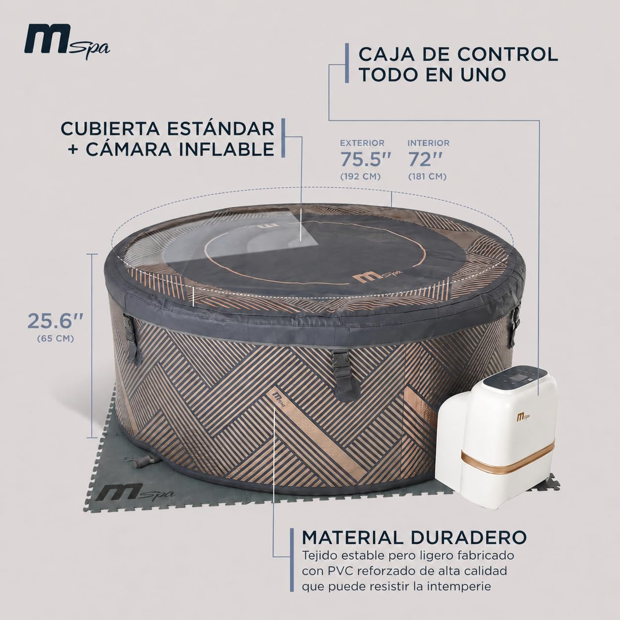 MSpa Mono-Eco SPA Hinchable semirrígido Circular 6-8 Personas con hidromasaje Air Jet, calefacción, filtración Inteligente, ozono y desinfección UVC
