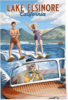 Lantern Press 24x36 Inch Giclee Art Print Wall Decor, Lake Elsinore, California, Water Skiing Scene