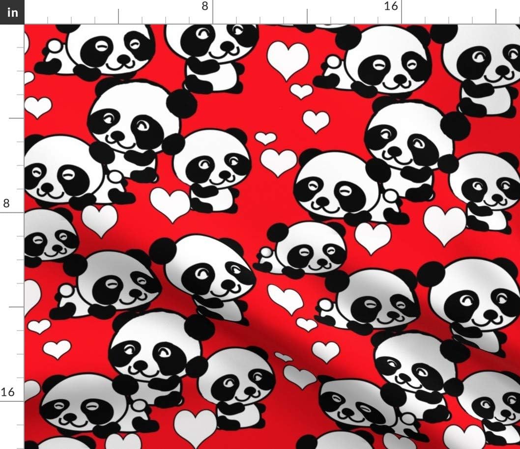 Spoonflower Fabric - Pandas Hearts Panda Bear Black White Red Valentine Printed on Cotton Poplin Fabric by The Yard - Sewing Shirting Quilting Dresses Apparel Crafts