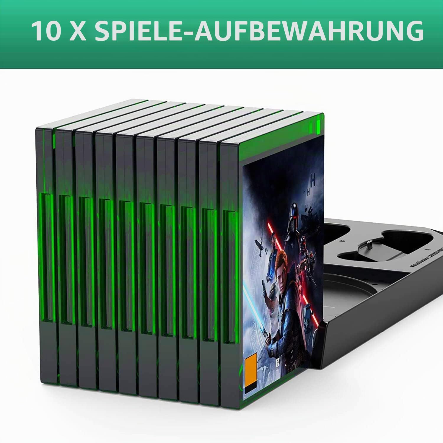 FASTSNAIL Ständer Kompatibel mit Xbox Series X, Lüfter kühler Kompatibel mit Xbox Series X mit wiederaufladbar 2x1400 mAh Akkus, Ladestation, Spiele Discs aufbewahrung und Headset Halterung
