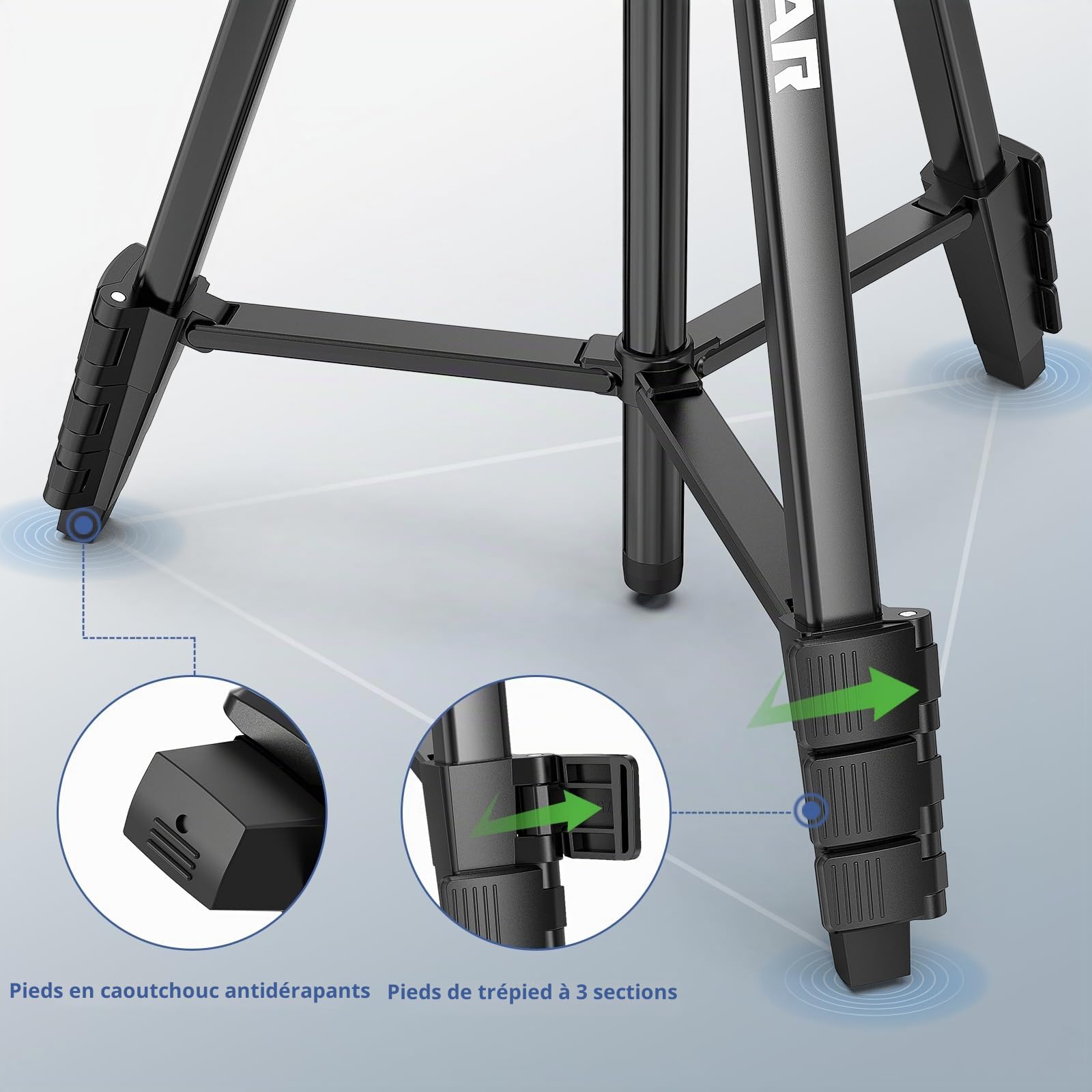 Huepar Trépied Léger 152 cm pour Niveau Laser avec 2 Niveaux à Bulle, Trépied Réglable Portable avec Filetage 1/4", Usage Intérieur pour Outils de Mesure