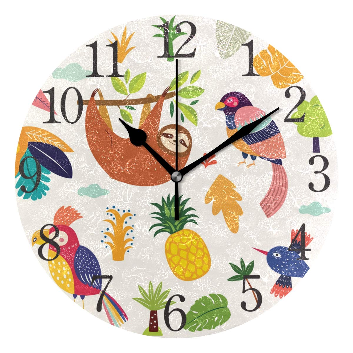 SKYDAWall Clock Arabic Numerals Design Brazil Animals Round Wall Clock for Living Room Bathroom Home Decorative