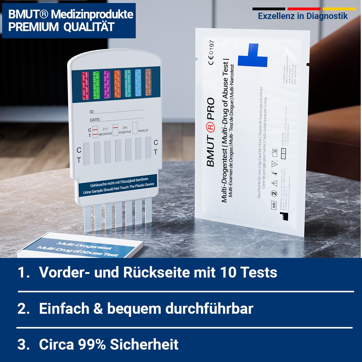 5x 10in1 Multi Drogentest Urintest – 10 Drogenarten – Drogenschnelltest auf THC, Amphetamine, Kokain, Opiate, Meth, Methadon, MDMA, Benzodiazepine, Oxycodon und Butalbital