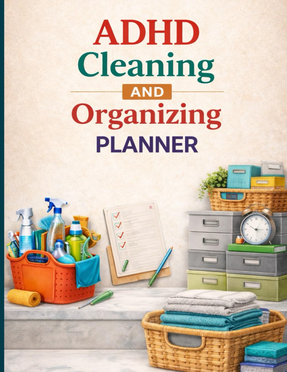 ADHD Cleaning and Organizing Planner: A Colorful 30 Weeks of Home Organization Lists & a Room-by-Room Cleaning Checklists & Declutter Challenges, for ADHD Adults