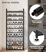 Vista 7 de STO STO 10-Tier Shoe Rack with Sturdy Mesh Shelves, Tall Metal Shoe Organizer for Entryway, Closet, Garage, Front Door, Holds 30 Pairs, Free