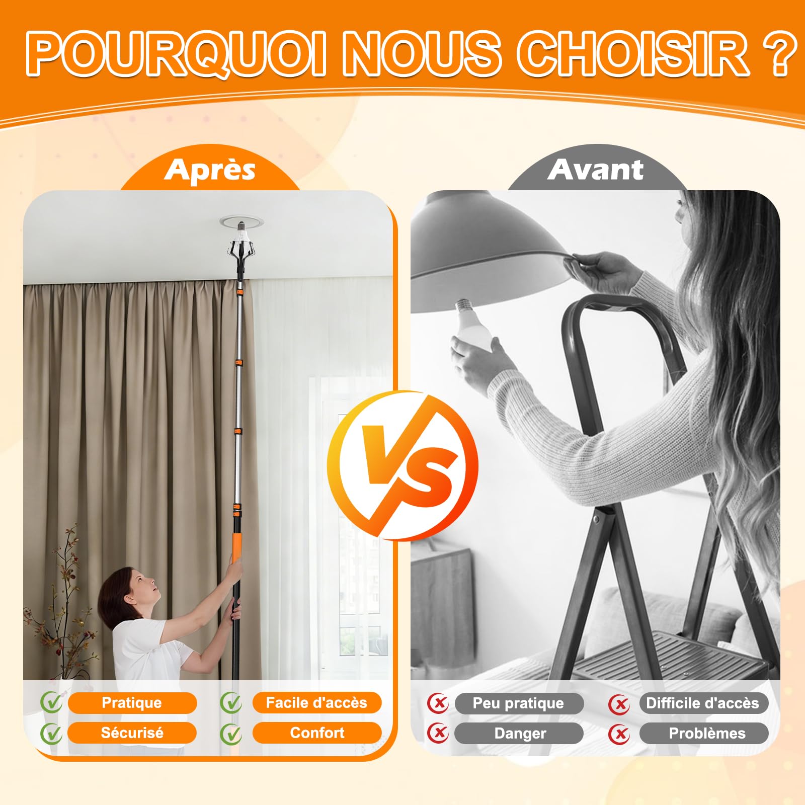 SISUPASSIE 7,2m Perche Telescopique, Manche Telescopique en Aluminium pour Dépoussiérer, Badigeonner et Nettoyer, Intérieur et Extérieur
