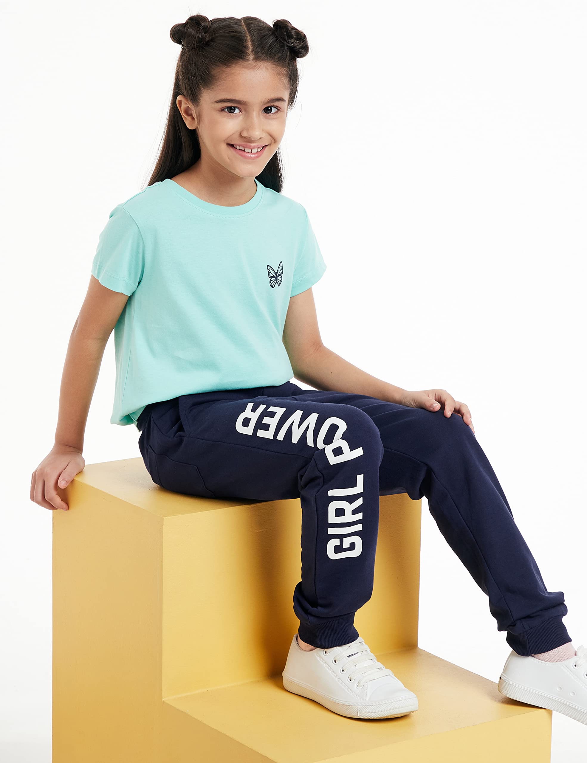 Amazon Brand - Jam & Honey Girl's Regular Joggers (JHSS20GJOG003_Lt Pink + Navy 1_11 Years-12 Years) - Image 4 thumbnail