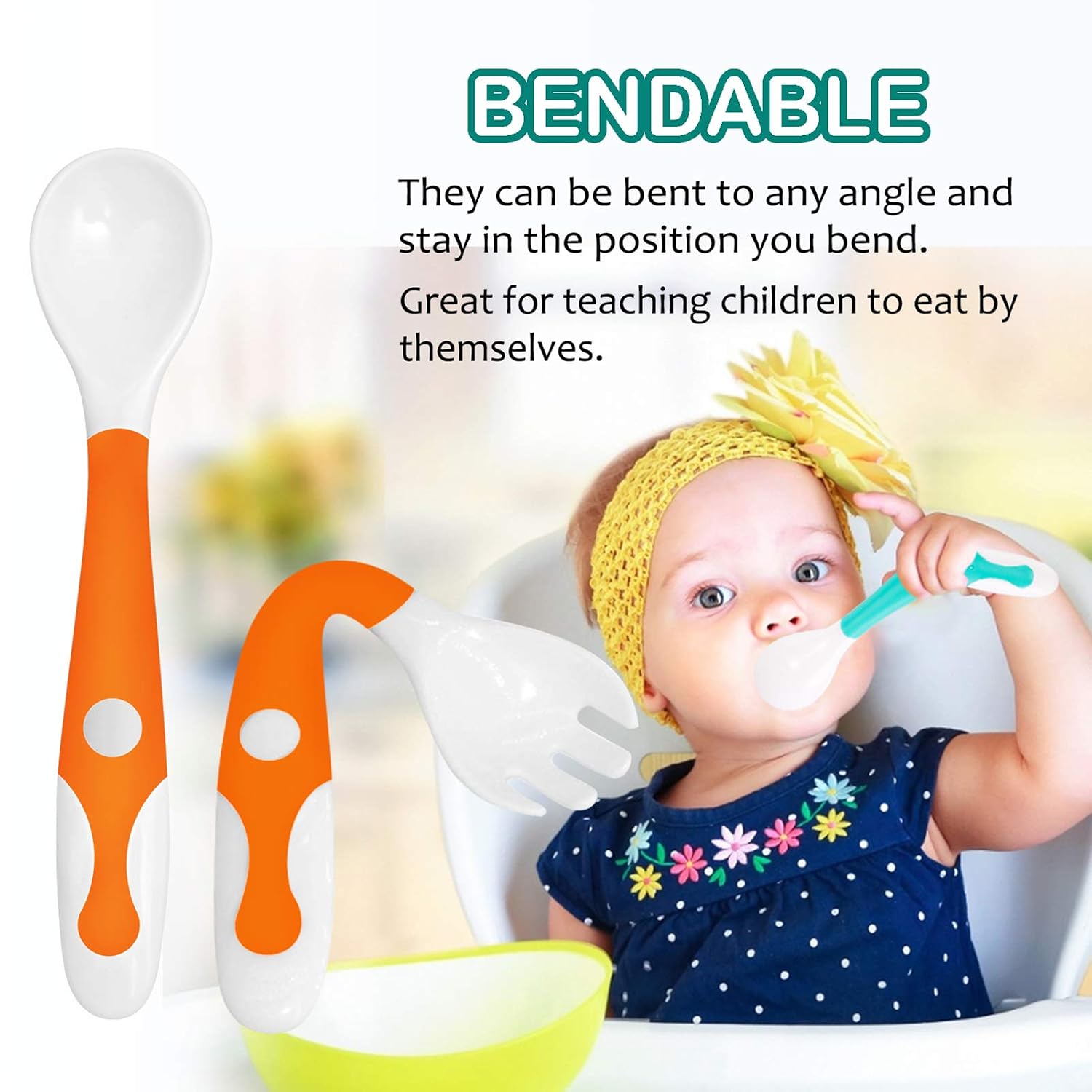YIVEKO Baby Training Spoon Fork Set with Travel Case, Toddler Feeding Utensils Set Children Tableware Travel Set BPA Free Self-Feeding Learning Spoons Forks for Kids