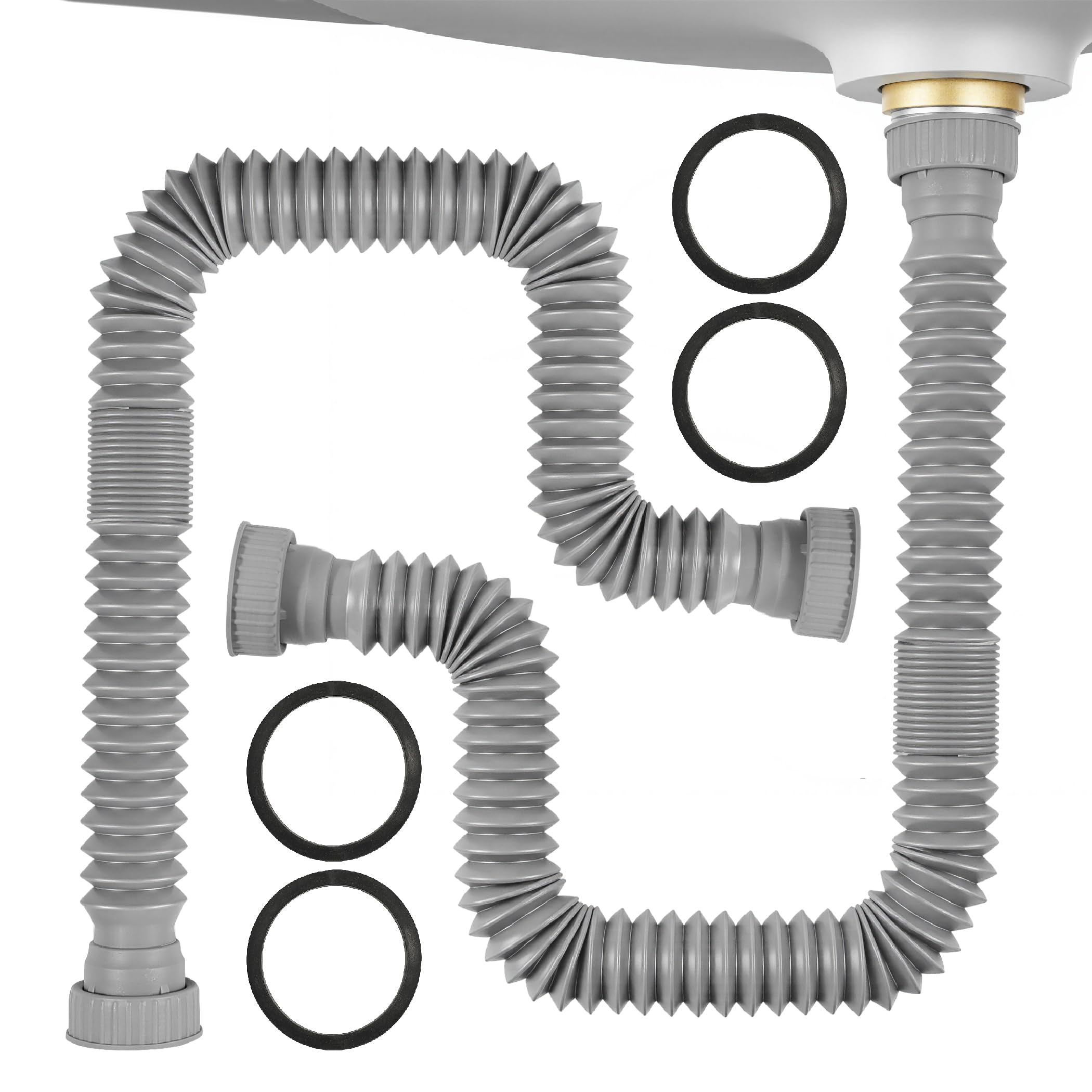 Rackickyer Sink Drain Pipe Kit, 2 Pack Flexible Drain Pipe P Trap