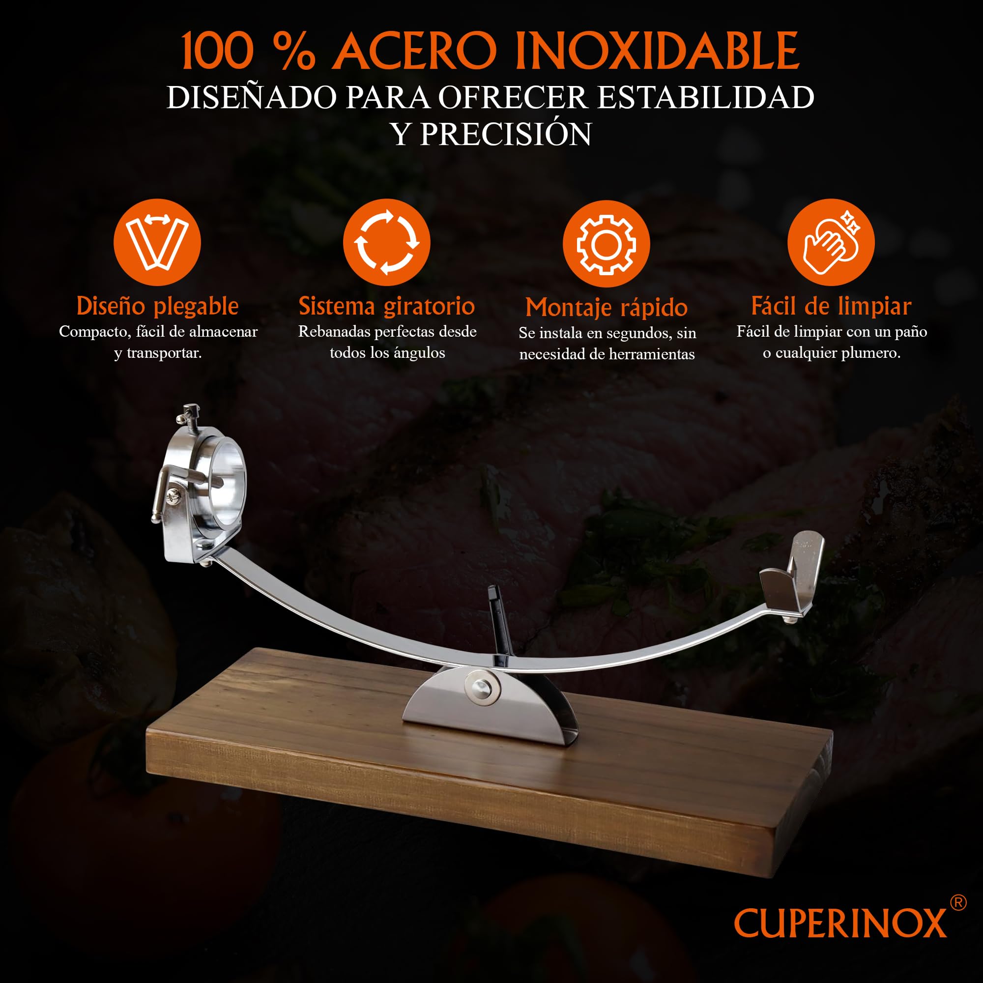 Soporte Jamonero Balancín | Jamonero Giratorio Profesional | Jamonero Madera | Incluye Cuchillo Profesional, Afilador Funda Cubre Jamón| Jamoneros Elite Collection