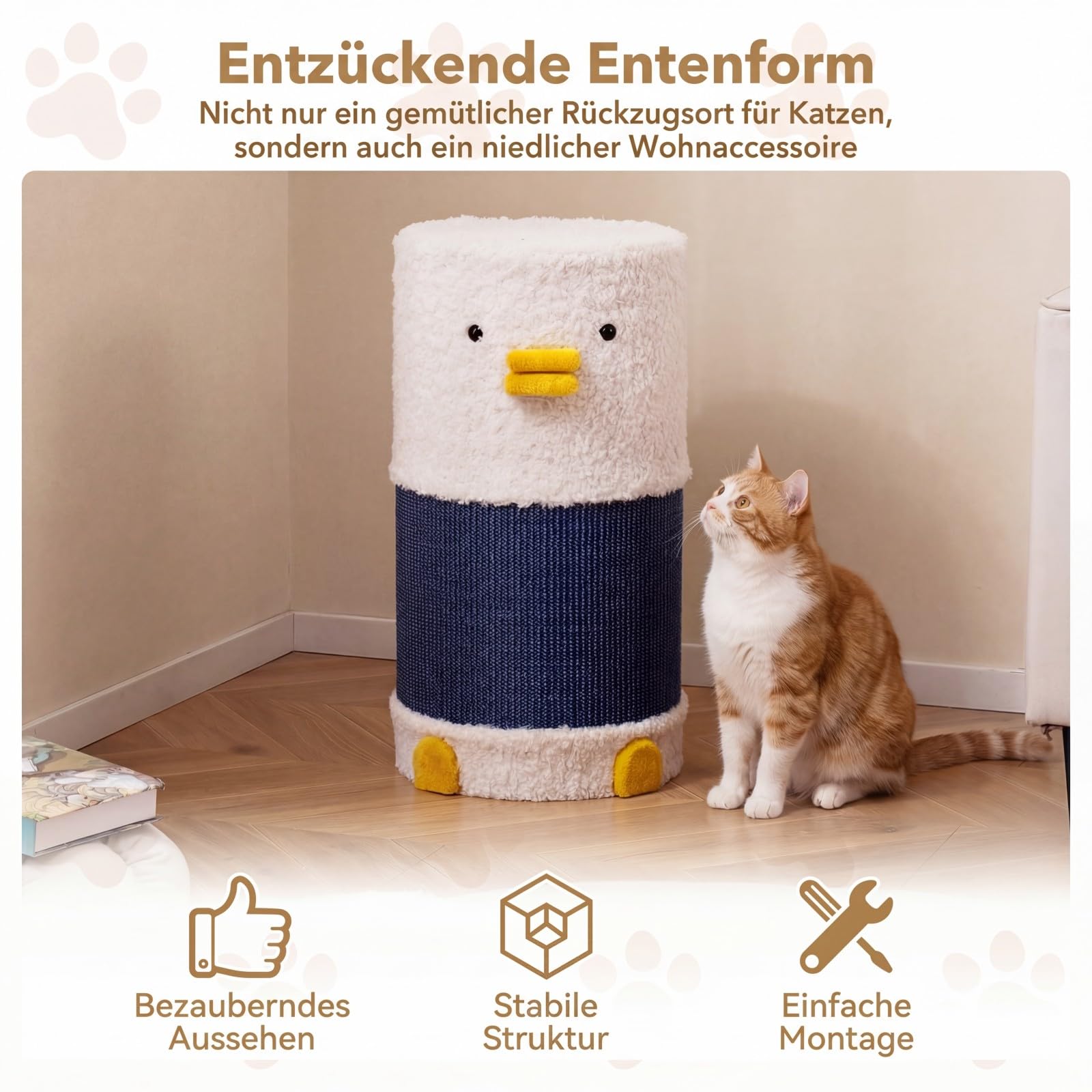 COSTWAY Kratztonne, Ø 35 cm, 66 cm hoch, Katzentonne mit Sisal-Kratzmatte, 2 Katzenhöhlen, Bett & Plüschrand, Kratzbaum für kleine und mittelgroße Katzen, Katzenbaum bis 15 kg, Blau