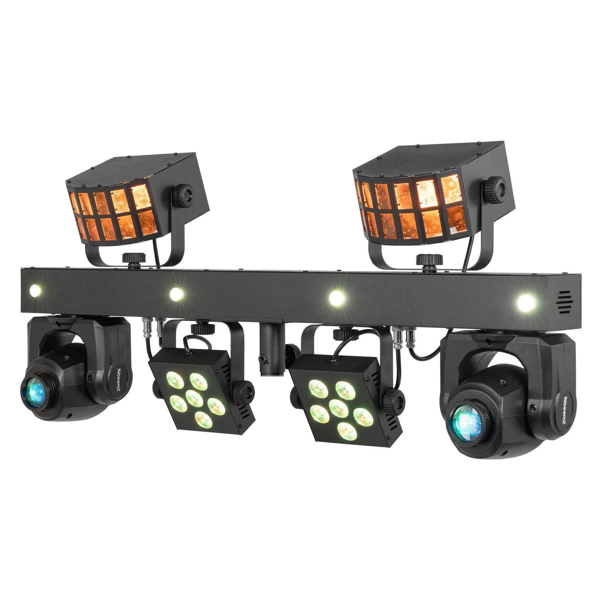 BeamZ ShowBar GO Glow - LED Partybar - 2x Mini Moving Head, 2x Derbys, 2x PAR & Wash Stroboskop - 45 Watt DMX Discolicht Partylicht Anlage, Disco Light DJ Equipment, Musikgesteuert, Fernbedienung
