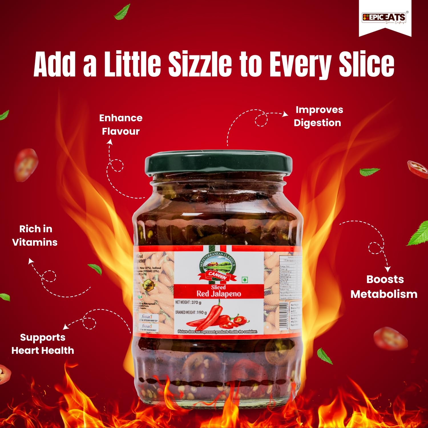 CANEEN Red Jalapeno Slices 370gm I 100% Vegan I Ready-to-Eat Fibre-Rich Topping for Pizza, Pasta, Snacks and Salads | Non-GMO (Pack Of 1) 2