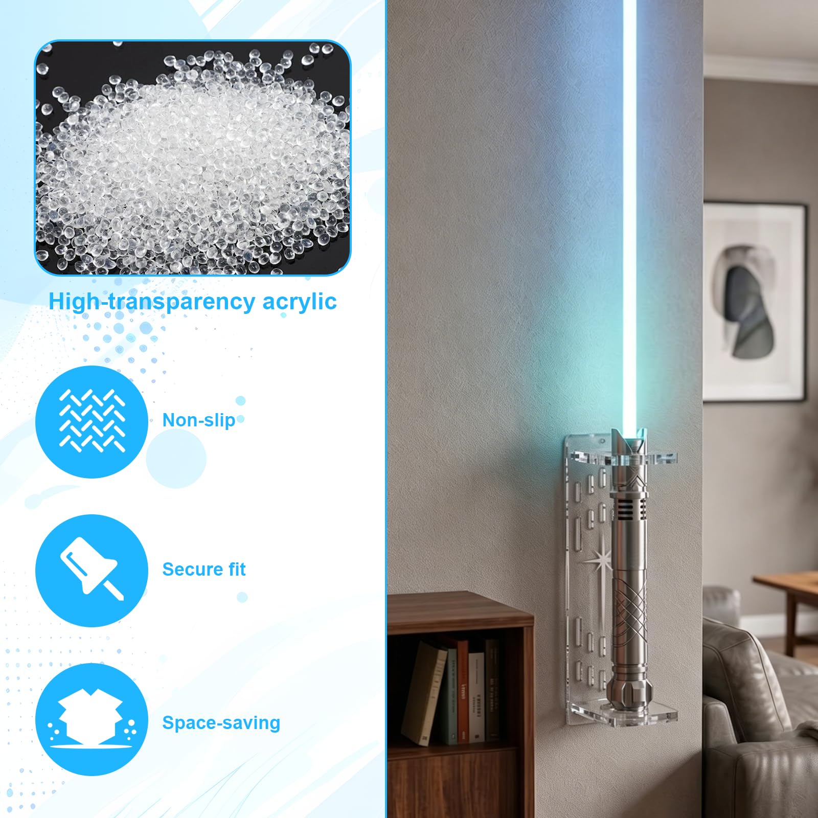 Lichtschwert Wandhalterung Acrylmaterial, Schwertständer für Lichtschwert Wandmontierte Schwertständer, Vertikale Schwerthalter Wand für Die Meisten Lichtschwert Displays Geschenk