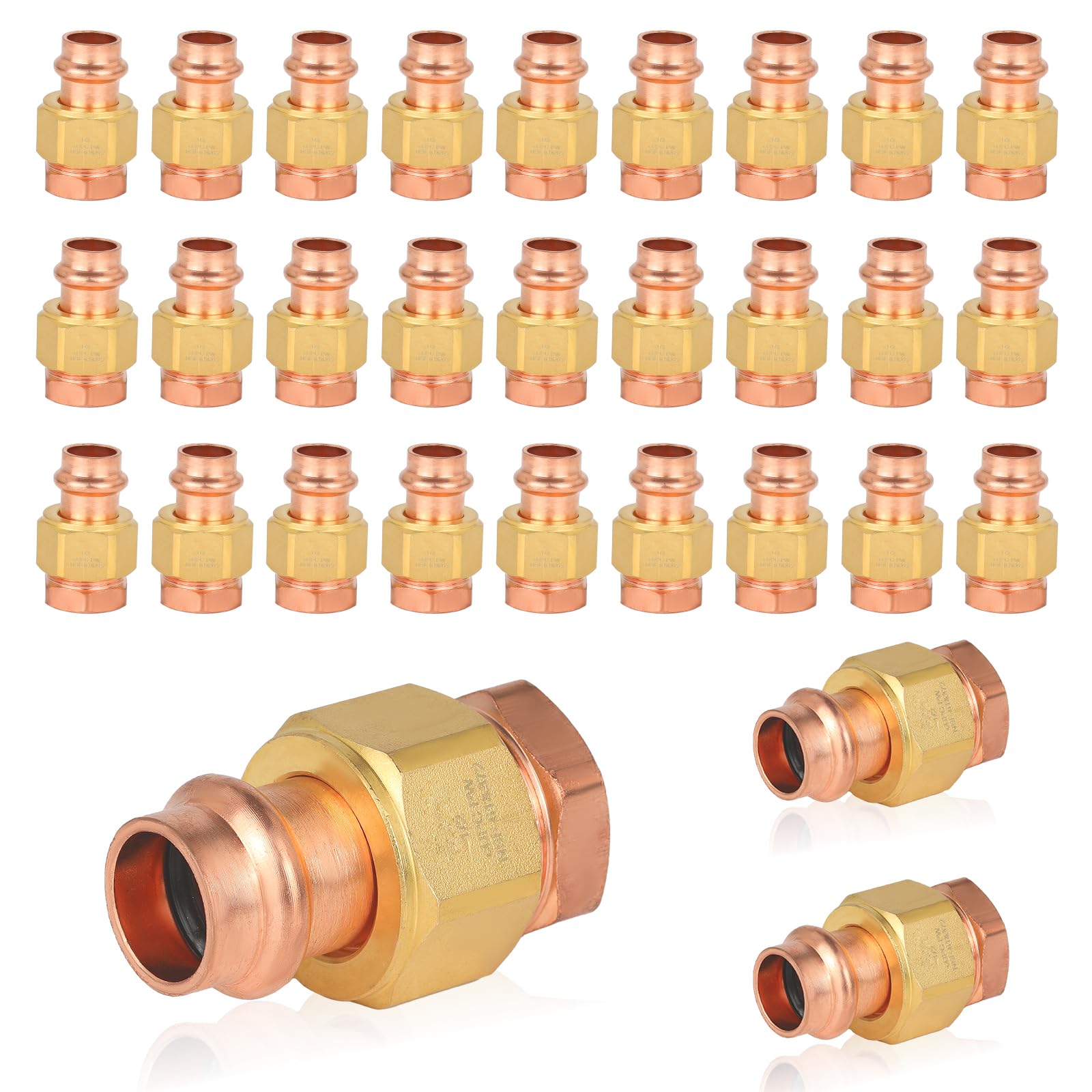 (Paquete de 30) Conectores de unión de Cobre a presión GUOFIS, 1/2" a presión x 1/2" Hembra (FPT), unión LF de Cobre a presión Hembra (PRESS074-30Pack)