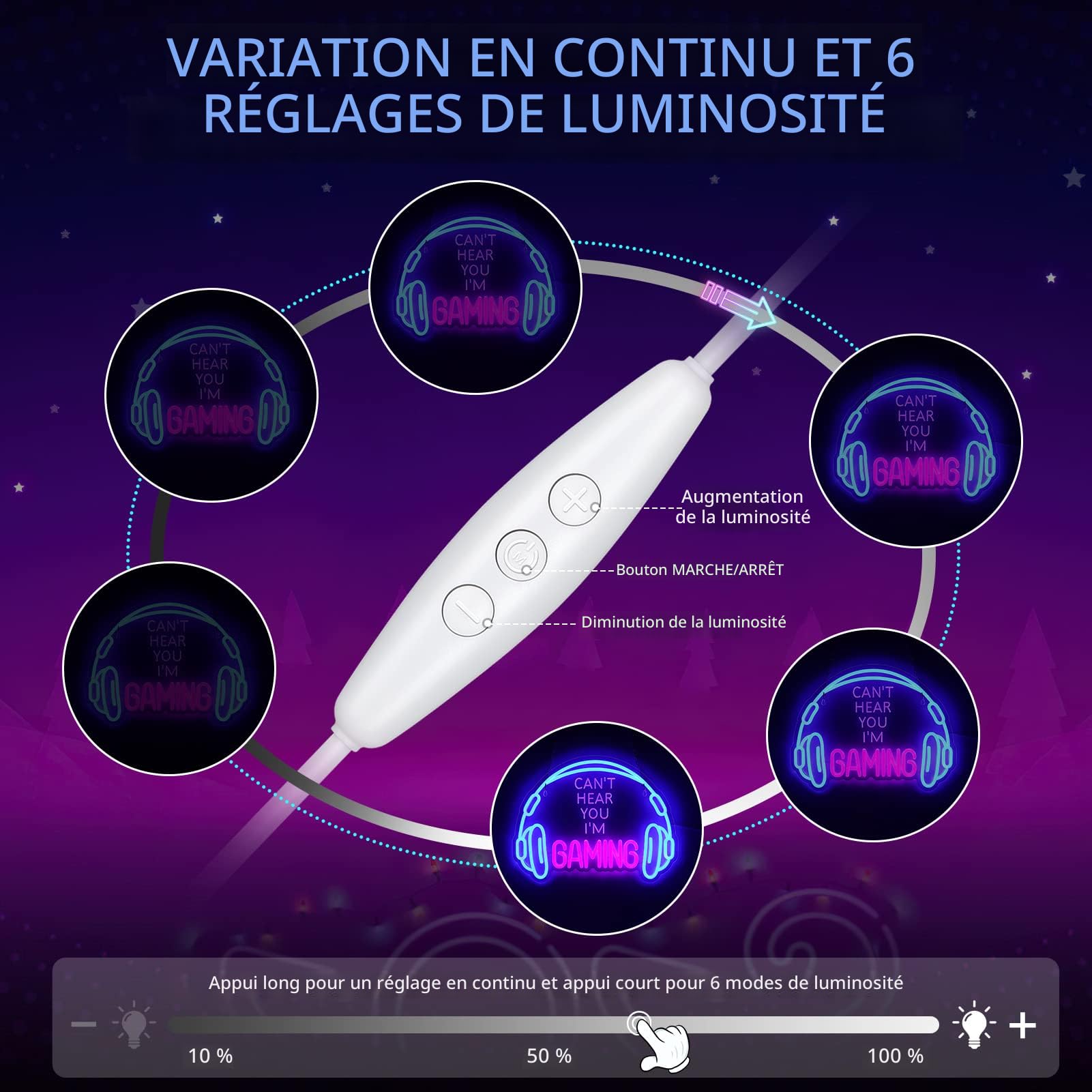 Grand Casque Lumineux à LED De Couleur Variable Pour Gamer Neon Light Et Headphone Lightup Game Signs Pour Game Zone Boy Bedroom Wall Decor