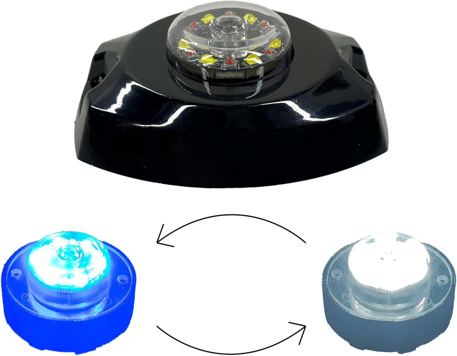 Dual Color [Amber/White/Blue/Red] High Intensity Hideaway Emergency Warning Strobe Light Internal Flasher/Driver & Surface Mount Flange Included [6pcs 3W LED Diodes per Color] (Blue/White Dual)