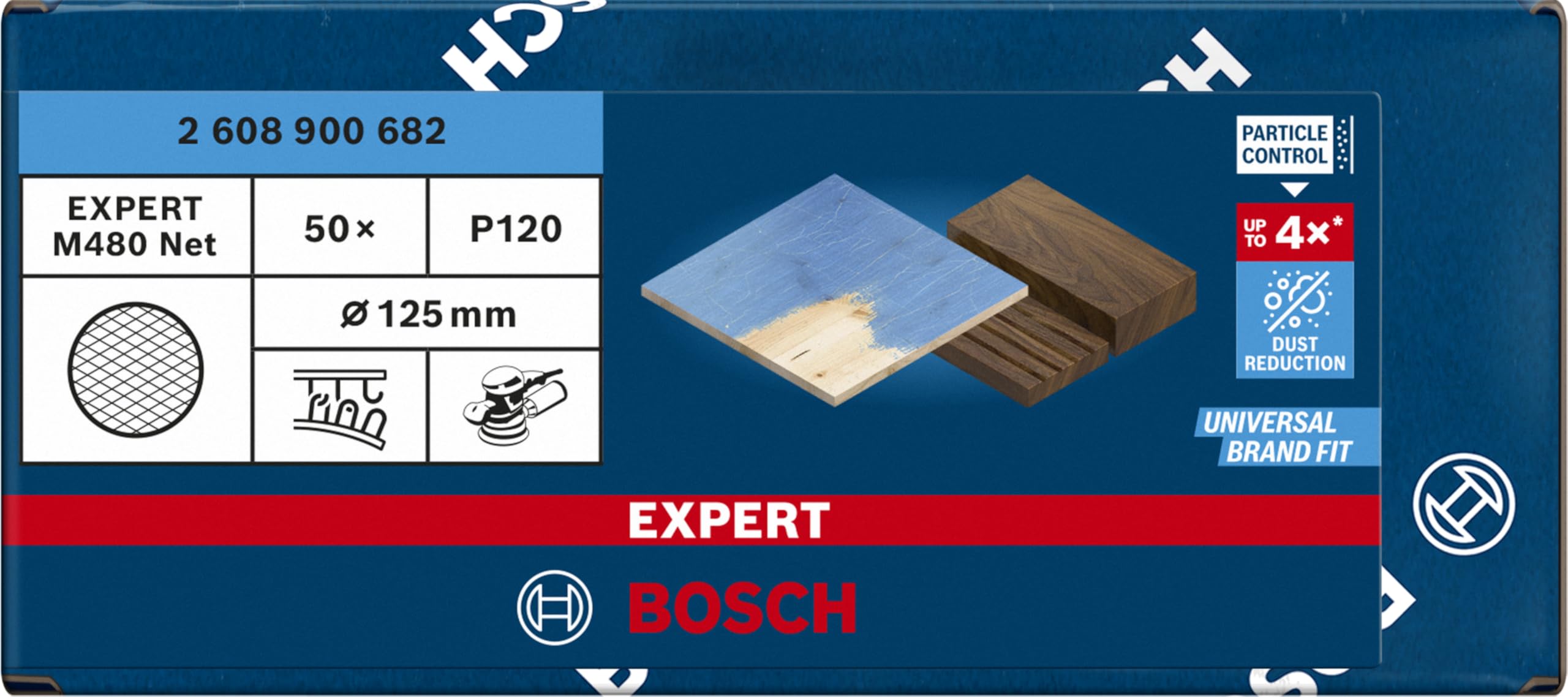 Bosch 50x EXPERT M480 Schleifnetz (für Farbe auf Holz, Hartholz, Ø 125 mm, Körnung 120, Professional Zubehör Exzenterschleifer, Schwingschleifer)