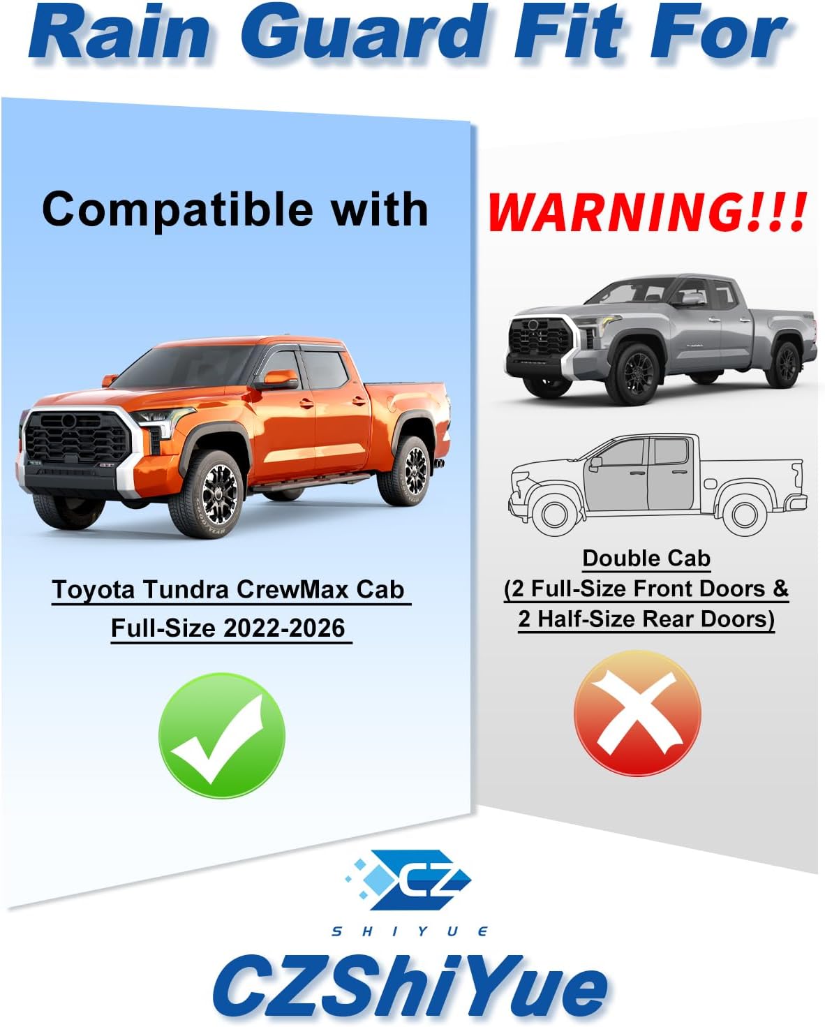 Extra-Thick Rain Guards Fit for 2022-2026 Toyota Tundra CrewMax Cab Full-Size Window Rain Guard Extra Durable Window Deflectors Window Vent Visors Vent Shades Exterior Car Accessories