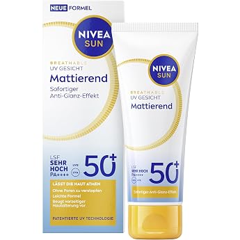 NIVEA SUN Sun Protection SPF 50+ Mattifying Sun Cream for the Face with Anti-Shine Effect Breathable Sun Lotion with Light Texture Breathable UV Face Mattifying 40 ml