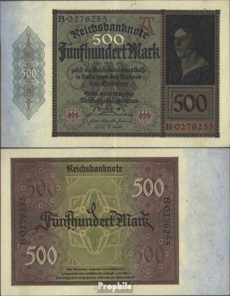Prophila Collection Geldschein Deutsches Reich Rosenbg: 70 gebraucht (III) 1922 500 Mark (Banknoten für Sammler - kein Zahlungsmittel)