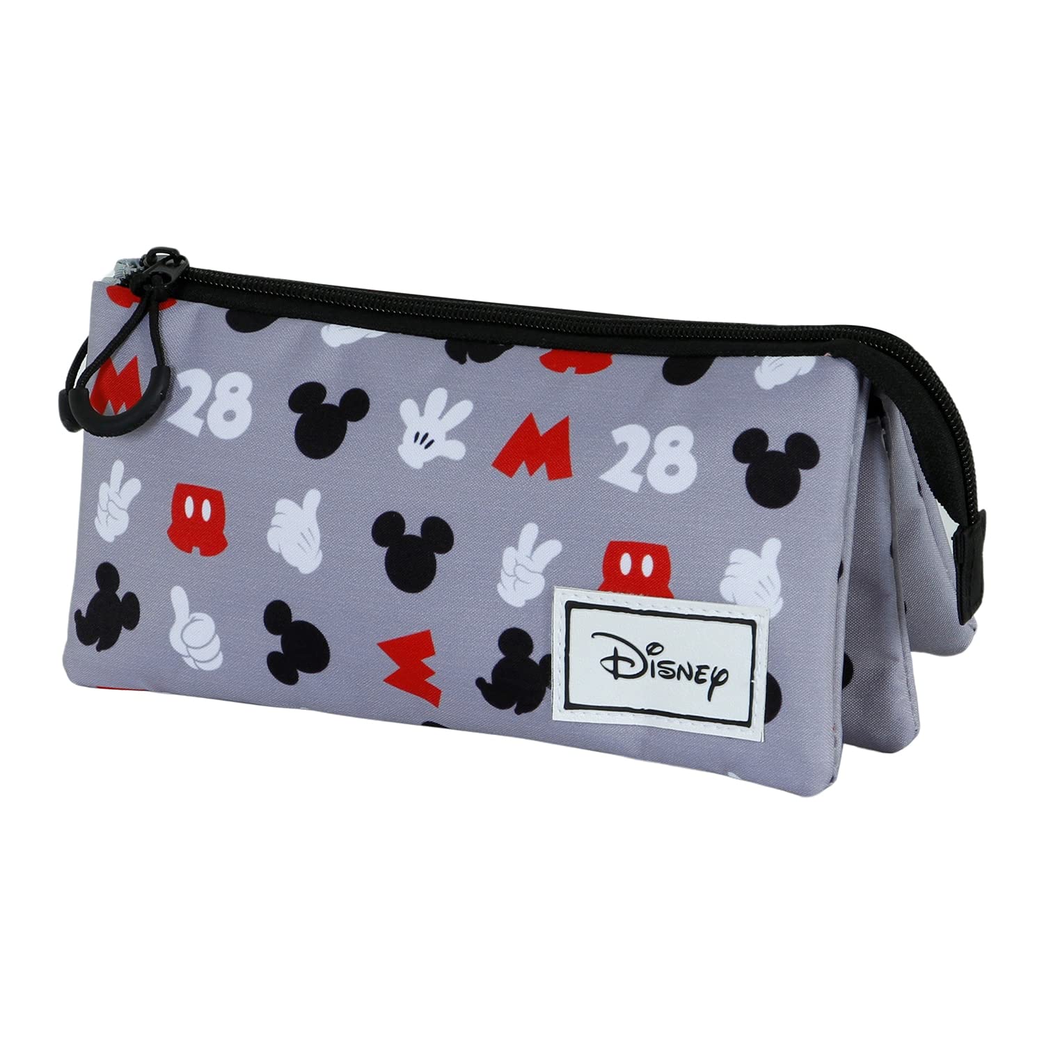 Disney Mickey Mouse Grey-Fan Triple Pencil Case 2.0, Grey, 23 x 11 cm