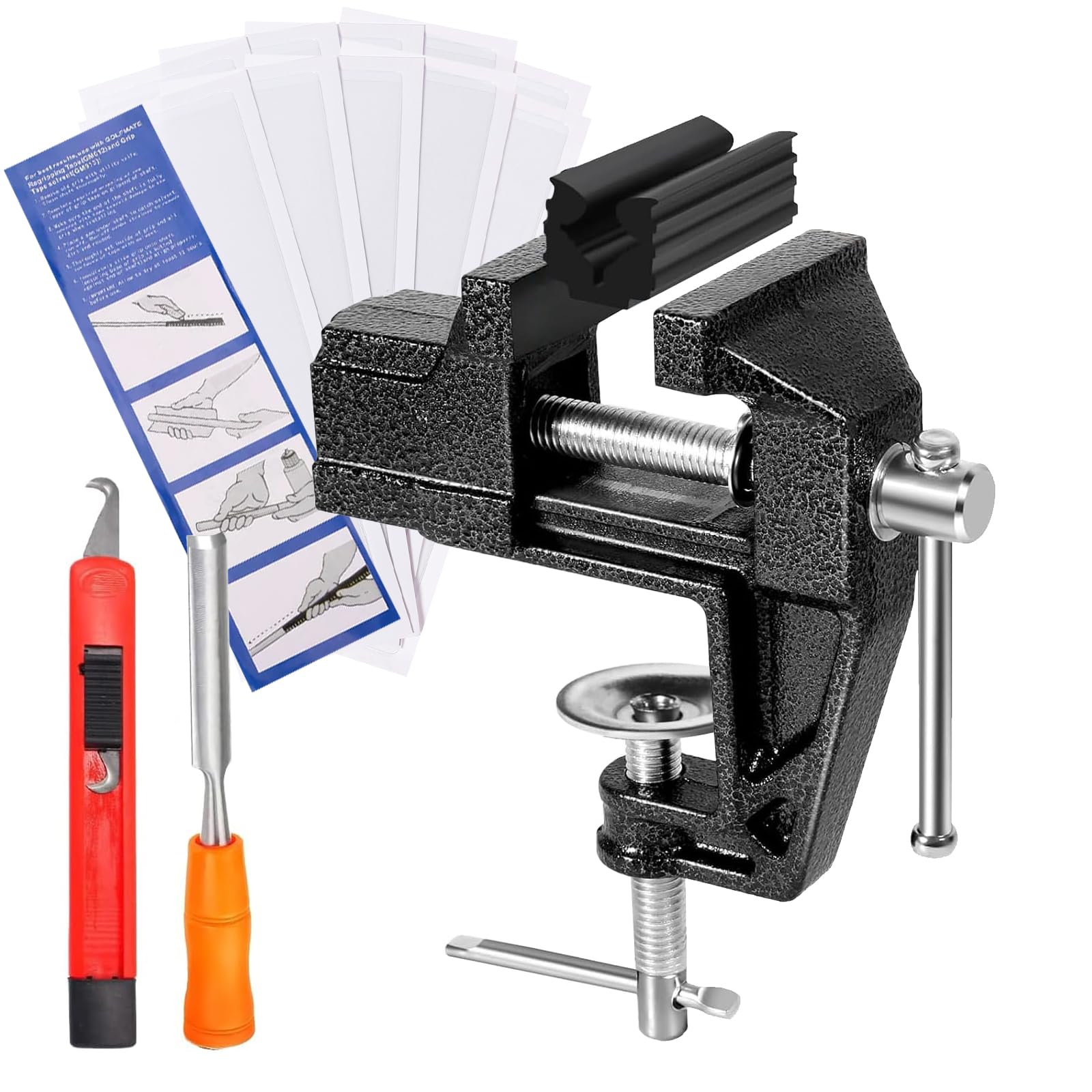Golf Grip Kit, Golfschläger Schraubstock Regripping Werkzeug | Zum Entfernen Gummi Hakenklingen 15 Streifen Doppelseitiges Klebeband Golfgriffe Montageset Wechsel Zwinge Reparieren Zubehör