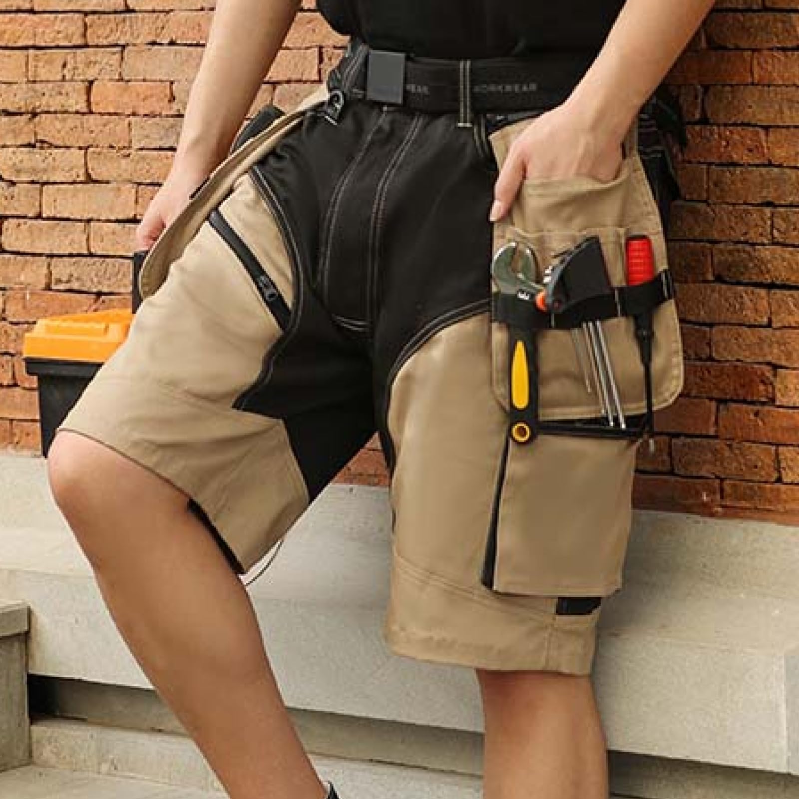 WORK IDEA Pantalones Cortos de Trabajo para Hombre, Pantalones Cortos de Verano Resistentes para Combate, múltiples Bolsillos, Bolsillos Cortos Desmontables