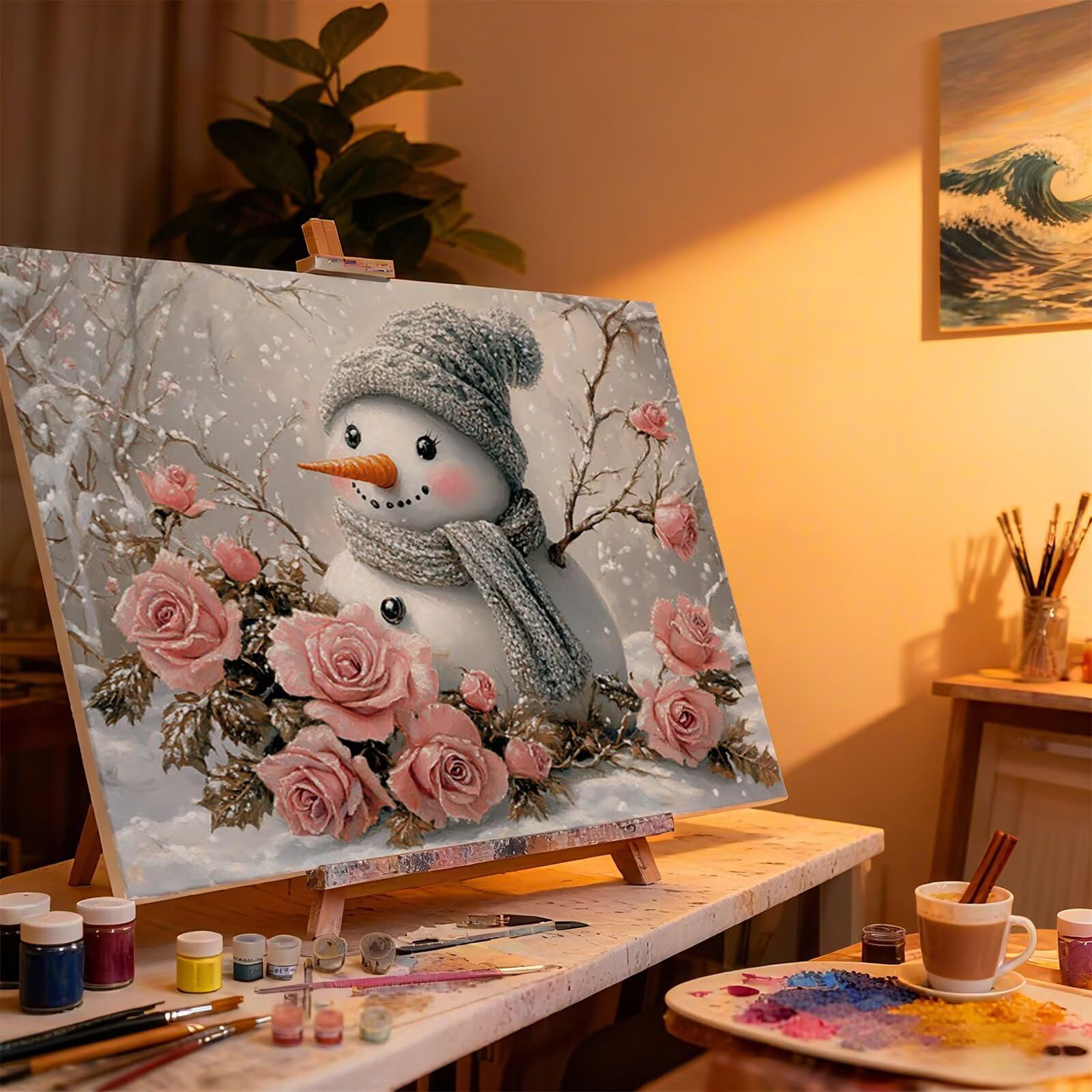 Fiori Dipingere con i Numeri Adulti Pupazzo di Neve Dipingere con i Numeri Regalo Bambina 7 Anni, Hobby Creativi Adulti Painting by Numbers Kit, per Decora Casa Regalo 60x80cm Senza Cornice H - 891