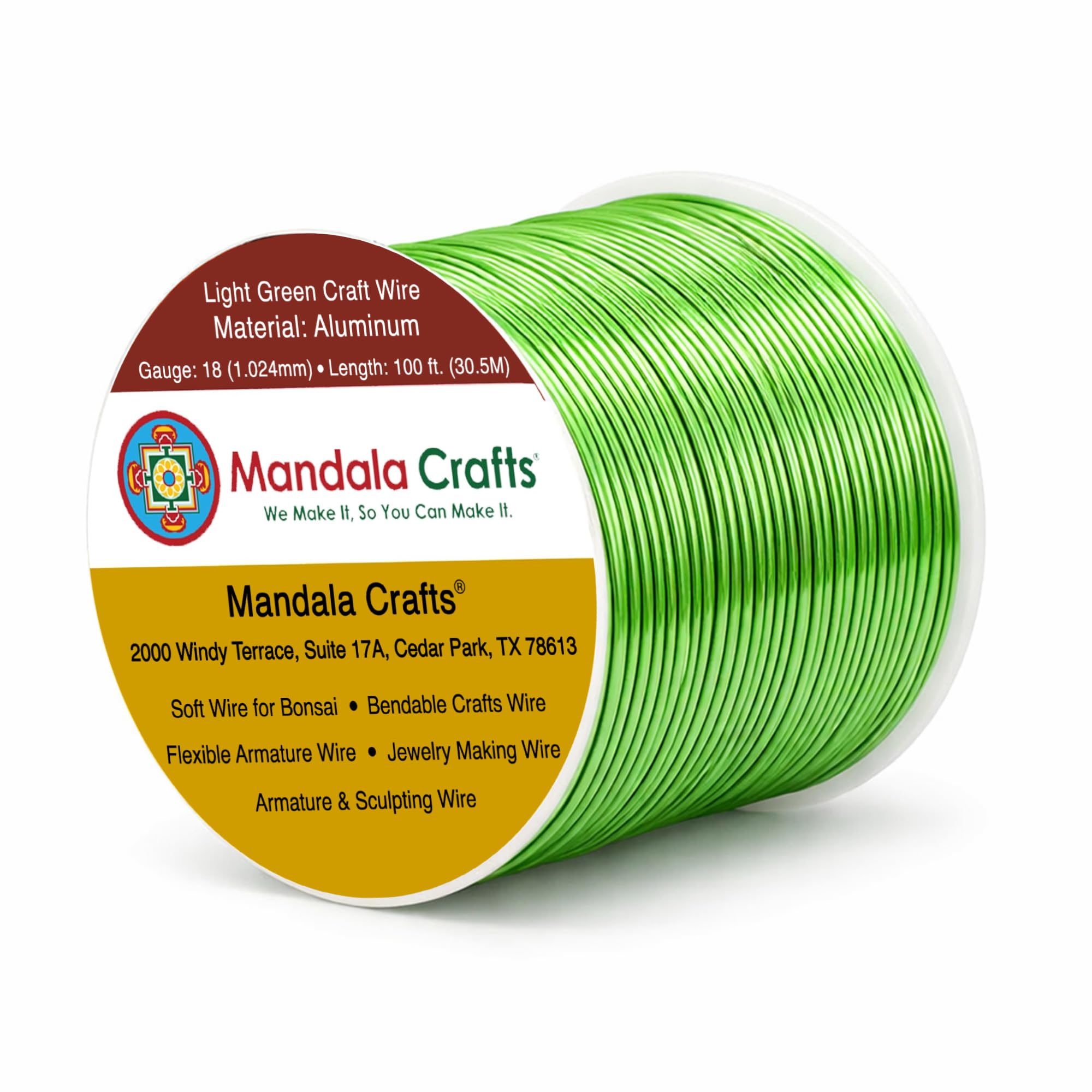 Mandala Crafts 18 Gauge Light Green Anodized Aluminum Craft Wire, 100 FT