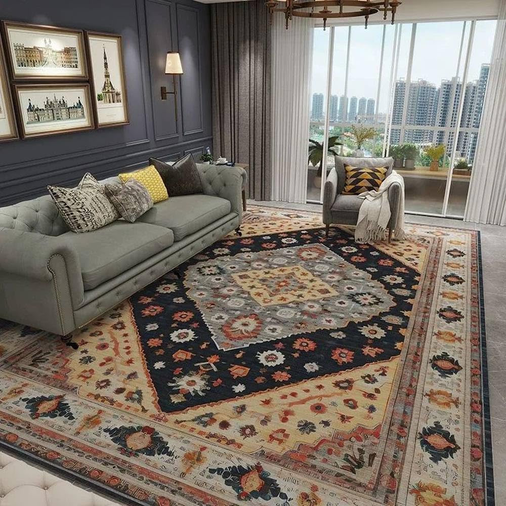 Tapis de grande surface rétro européen en velours cristal noble