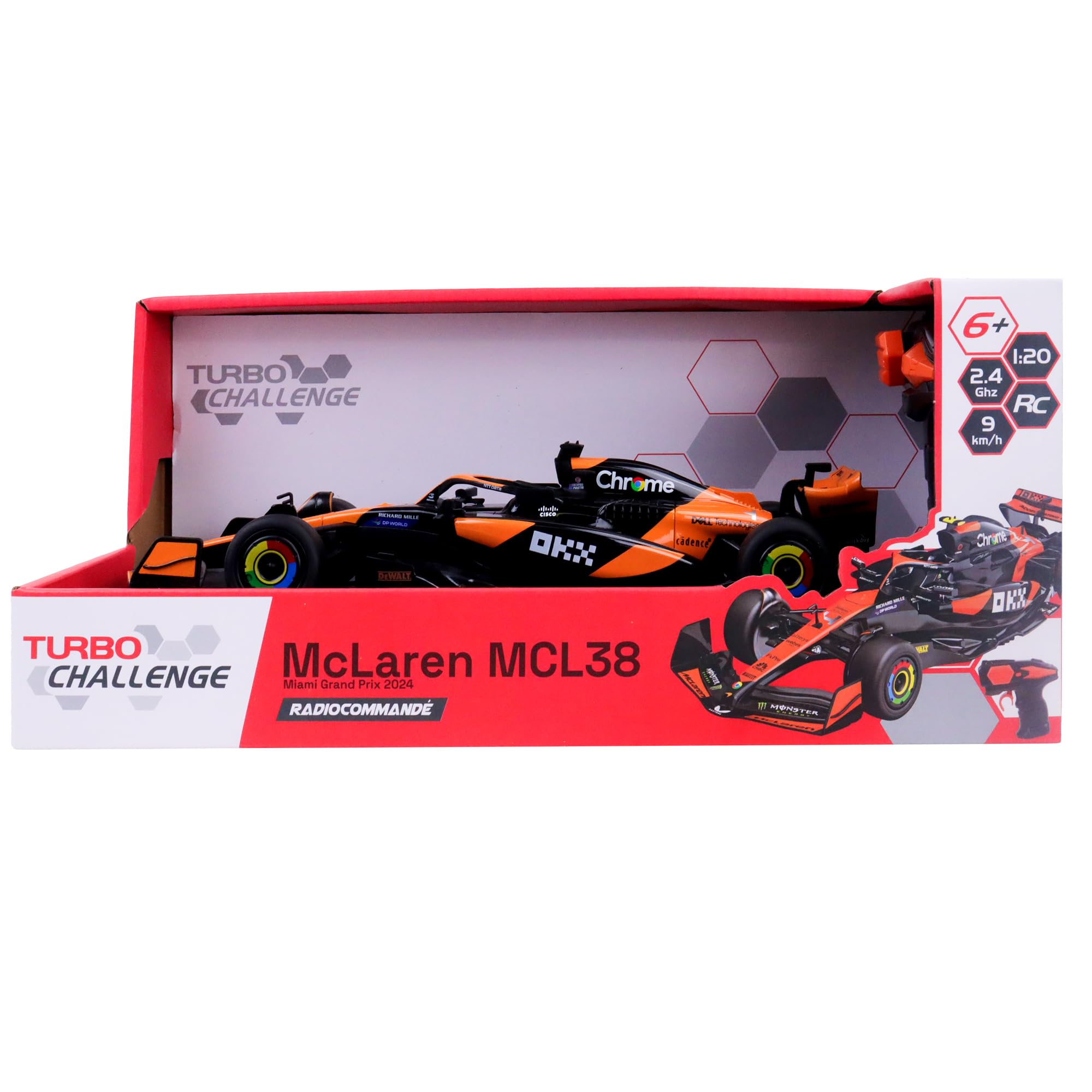 TURBO CHALLENGE - McLaren F1 MCL38 - RC Prestige - 095629 - Auto Telecomandata - Nero - 1/20 - Plastica - Giocattolo per Bambini - Regali - Compleanno - Formula 1 - Gran Premio - A partire dai 6 anni