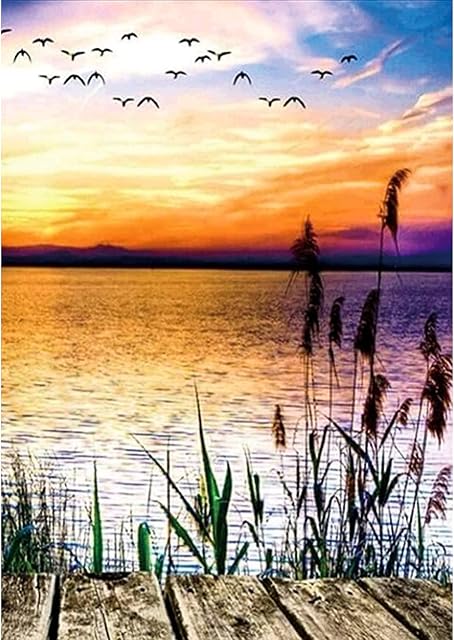 QUIIEOSKIA 5D DIY Diamond Art Painting Kits Full Drill, Diamond Rhinestone Crystal Embroidery Art and Craft Canvas Pictures Painting by Numbers for Kids Adults Gifts Home Wall Decorations - Sunset