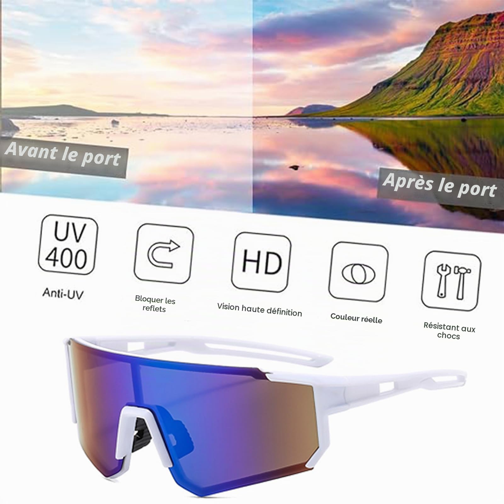 Lunettes de soleil polarisées UV400 cyclisme sport coupe-vent lot 5