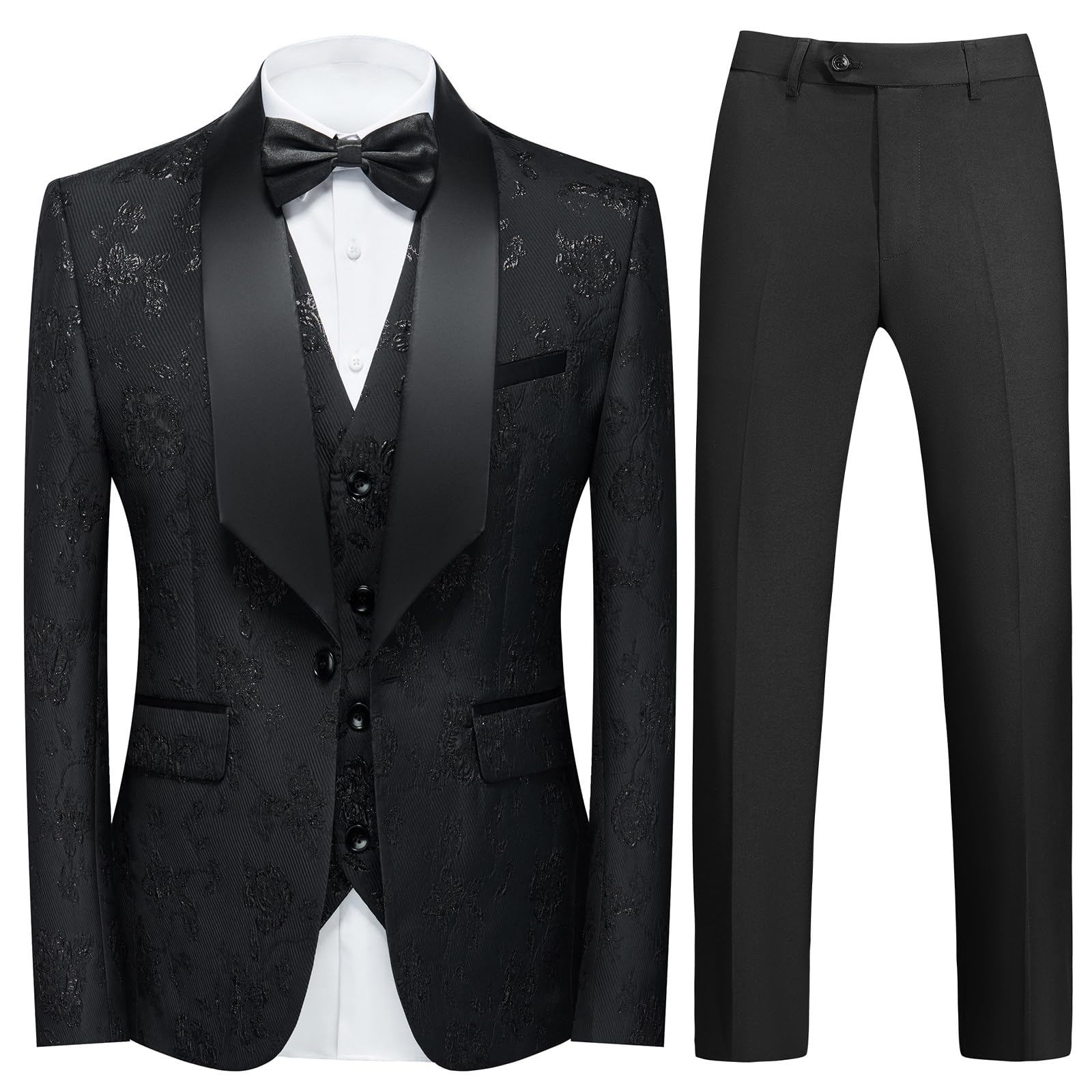 Tuxedo Suits for Men 3 Piece Regular Fit Men's Suit Set Floral Pattern Blazer Jacket Waistcoat Pants